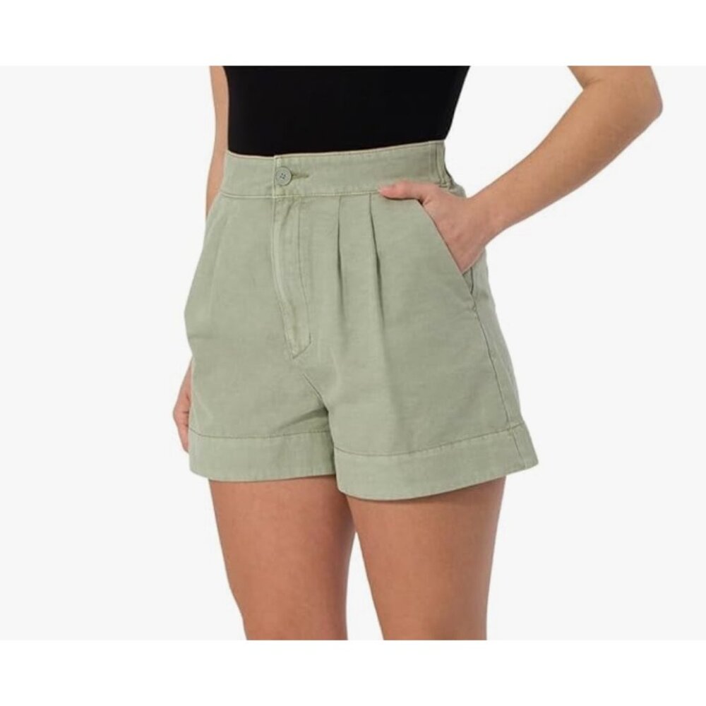 Joie Shorts Pleated Chino High Rise Faded Green Cotton Linen Shorts Women Sz XL